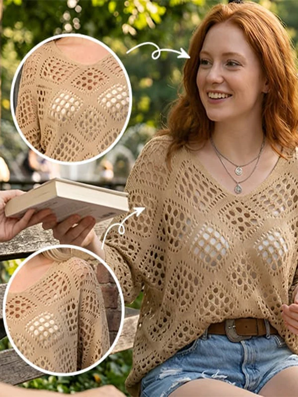 Women's Crochet Top with V-Neck - Image 5