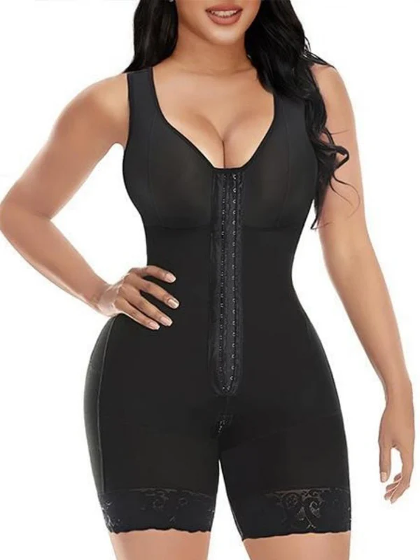 Women's built-in bra shapewear with zipper crotch