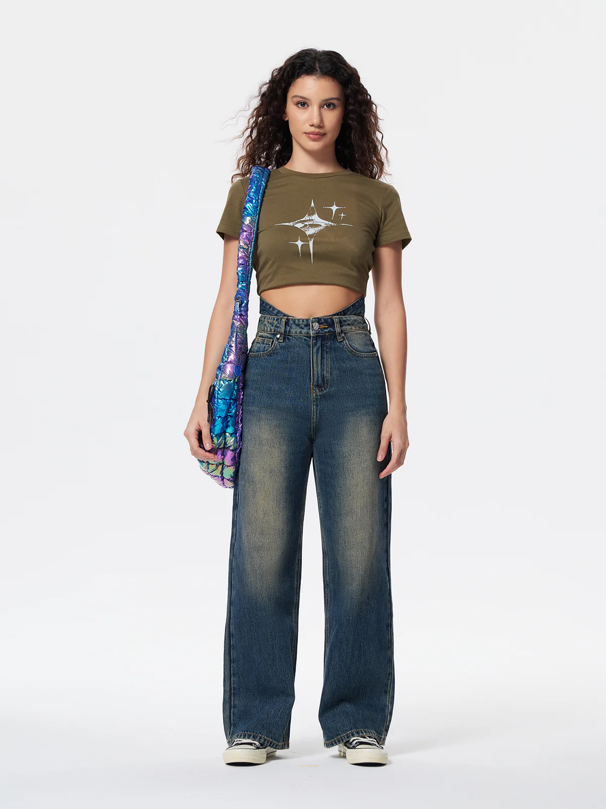 Women's Vintage Pleated Wide Leg Jeans - Image 4