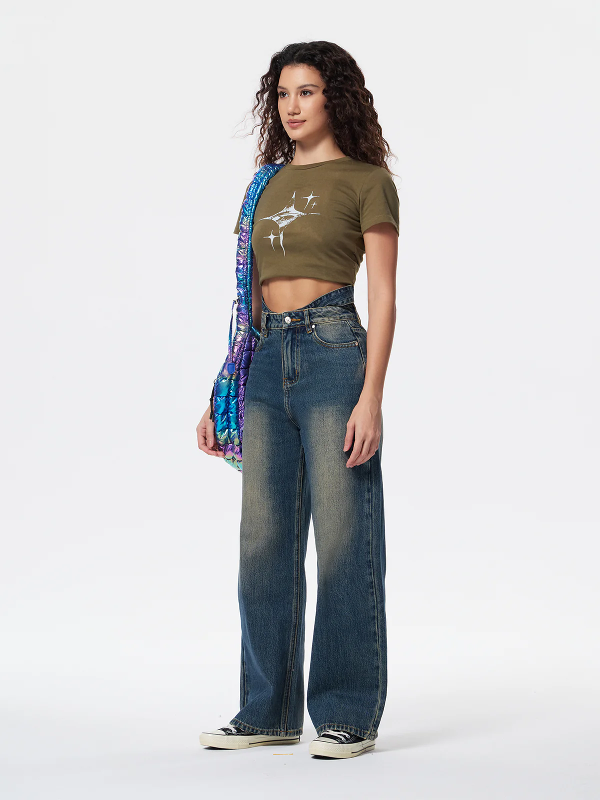 Women's Vintage Pleated Wide Leg Jeans - Image 5