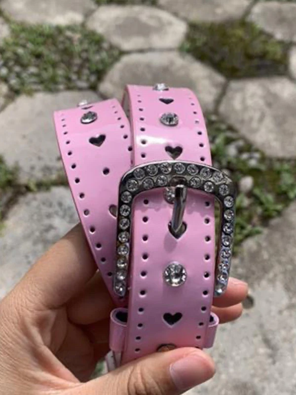 Y2K Heart Cutout Shiny Rhinestone Buckle Belt - Image 3