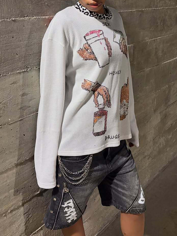 Y2K Leopard Print Round Neck T-Shirt Long Sleeve - Image 2