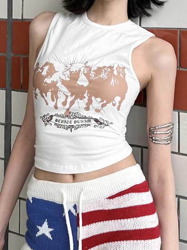 Y2K Spice Girls Music Festival Small Diamond Letter Print Cropped Tank Top - Image 6