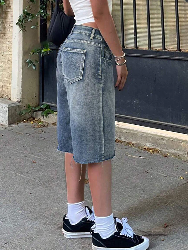 Y2K Vintage Slant Pocket Denim Shorts - Image 7
